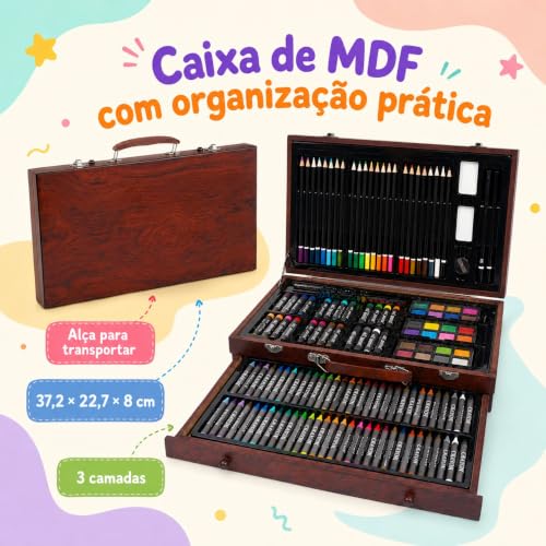 GODREAM Kit de Arte 140 Peças para Pintura e Desenho Infantil, Maleta de Pintura Infantil, com Aquarela, Giz de Cera, Giz Pastel Oleoso e Lapis de cor, Presente para Menina e Menino 5 6 7 8 9 Anos