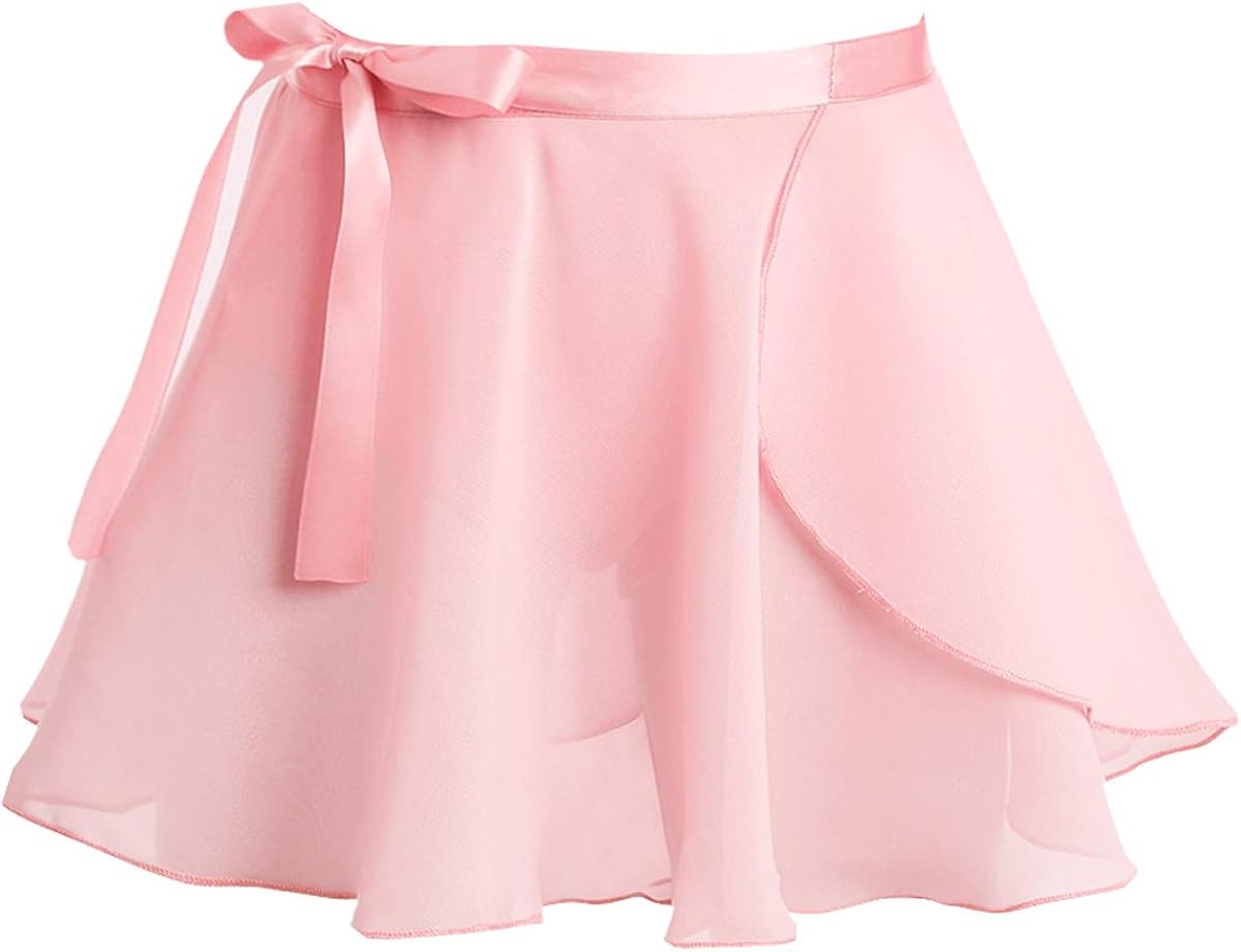 inlzdz Kids Girls Ballet Basic Wrap Skirt with Tie Waist Chiffon Tutu Dress Gymnastics Leotard Dancewear: Clothing