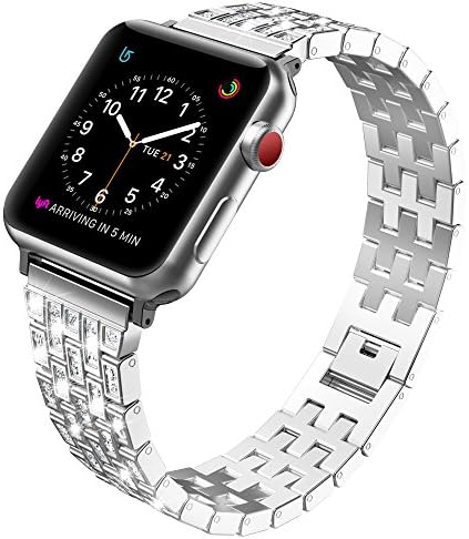 For Apple Watch Band 38mm 42mm, AFBTech Bling Bands Stainless Steel Metal Replacement Wristband for Apple Watch Nike+, Series 3, Series 2, Series 1, Sport, Edition, Silver Black
