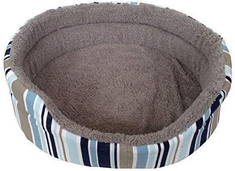 ASC LARGE Soft Pet Bed Blue Stripe with Grey Fur Dog Cat Puppy Kitten Soft Fleece