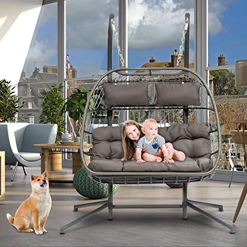 JELLYSTARS Luxury 2Person Wicker Swing Chair Outdoor Patio Egg Chair