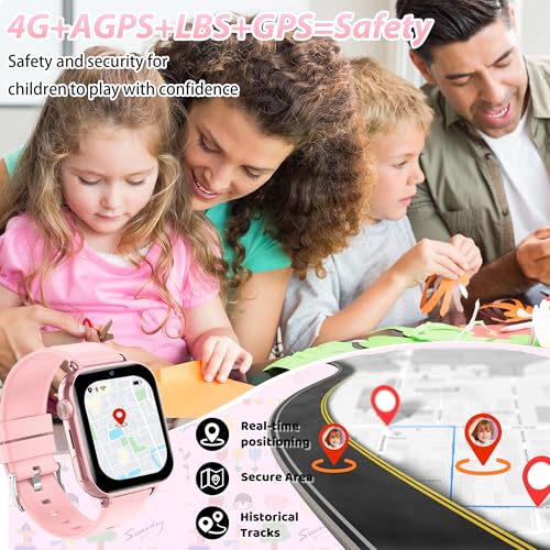 pmstuy 4G Smartwatch Children GPS Phone Watch Smartwatch Children WiFi Video Calling SOS Voice Chat Alarm Clock Games Waterproof Child Mobile Phone Gifts for Girl and Boy