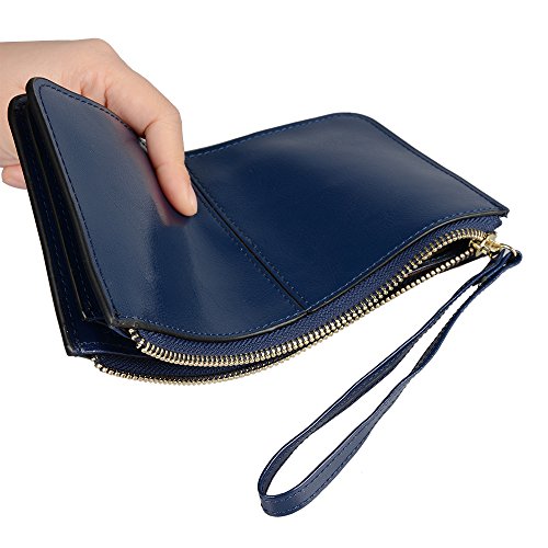 Lovena Soft Leather Wristlet Smartphone Zipper Wallet Tassel Wristlet - Fit iPhone X/iPhone 8/7Plus Samsung Note 8/5- Navy Blue - Thumbnail 4