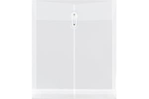 JAM PAPER Plastic Envelopes with Button & String Tie Closure - Letter Open End - 9 3/4 x 11 3/4 - Clear - 12/Pack
