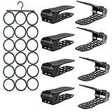 Shoe Slots Organizer Rack for Storage: Adjustable Double Slot Space Saver Stackers for Shoes - Set of 8 Compact Shoe Stacker Organizers and a Hanging Scarf / Belt Holder for Easy Closet Organization