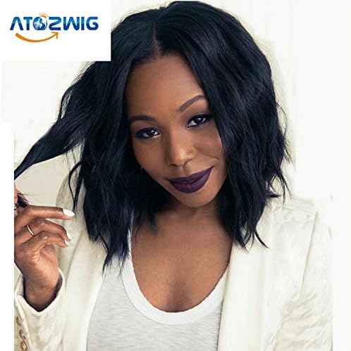 ATOZWIG Wig 7a Brazilian Virgin Human Hair Lace Front Wig Full Lace Wig Glueless Short Bob Wavy with Baby Hair for Black Women 8-28 Inch 130 Density Natural Color (full lace 24 inch)
