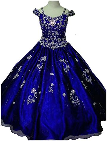 GreenBloom Little Girls' Bowknot One-Shoulder Long Sleeves Beaded Sequins Embroidery Pageant Ball Gown Evening Dress
