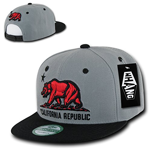 WHANG California Republic Snapbacks, Grey/Black