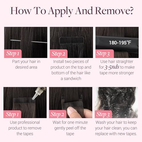 GOO GOO Tape in Hair Extensions Human Hair, 1 Jet black, 20inch 50g 20pcs, Skin Weft Seamless Invisible, Silky Straight with Thick Ends, Remy Human Hair