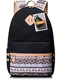 Leaper Casual Style Lightweight Canvas Backpack School Bags Travel Bag Laptop Bag with Super Cute Little Deer Design (Large, Black+Deer)