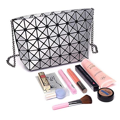 Mily Laser PU Evening Party Clutch Handbag Crossbody Shoulder Bag with Chain Strap Silver Gray