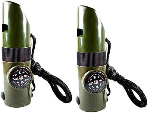 2 Pcs 7 in1 Multifunction Camping Survival Compass with Whistle Thermometer Magnifier LED Flashlight Fire