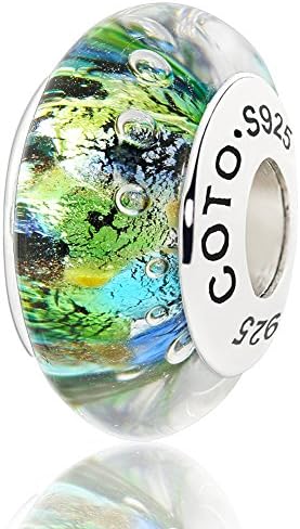 COTO Sterling Silver Lining Core Colorful Murano Glass Charm with Cubic Zirconia for Jewelry making