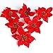 Zabrina 12 Pcs 13cm Christmas Tree Decorative Silk Flower Gold Poinsettia Bush and Red Poinsettia Bush Artificial Flowers Red Glitter Poinsettia Christmas Tree Ornaments, Red