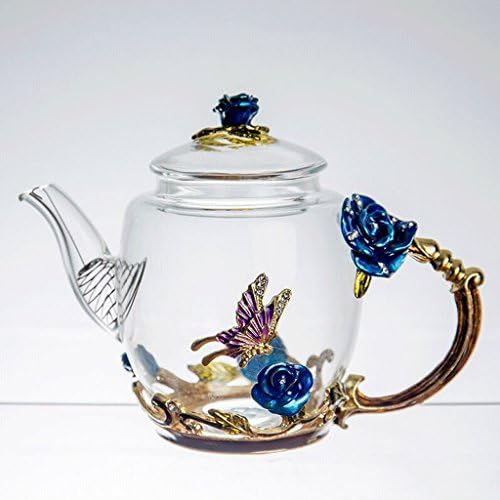 Glass Teapot Household High Temperature Filter Thickened Tea Pot Flower Tea 300ml GAODUZI (Color : Blue)