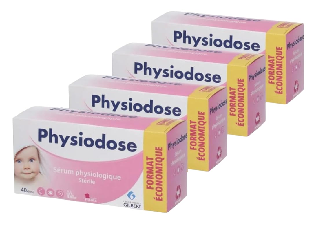 PHYSIODOSE Saline Solution Baby – Pack of 4 Boxes with 40 Single-Dose Vials of 5 ml – Sterile Normal Saline for Baby Nasal Drops, Eyes and Wound Cleansing