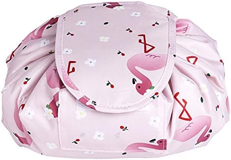 Portable Drawstring Cosmetic Bag Large Capacity Lazy Travel Makeup Pouch magic Toiletry Bag for Womens Girls,Pink Flamingo