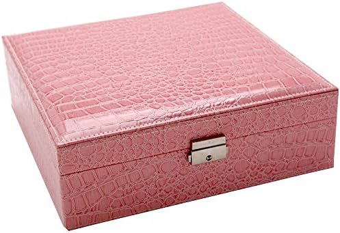 Soaptree Two Layers Jewelry Case Pink Lockable Mirror Earring Ring Necklace Bracelet Watch Storage Organizer Box(A-Pink)