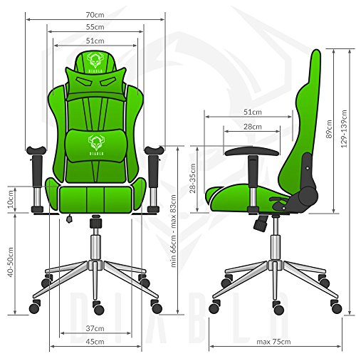 Diablo-X-Eye-Gaming-Sedia-Base-cromata-braccioli-Regolabili-meccanismo-di-inclinazione-Cuscino-Lombare-Finta-Pelle-Portata-150-kg-Scelta-del-Colore-Nero-Verde