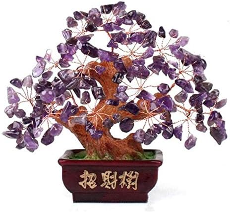 YAYOUSHEN Lucky Tree Decoration Chakra Healing Crystal Copper Tree Wrapped in Natural Amethyst Base Feng Shui Luck Statue