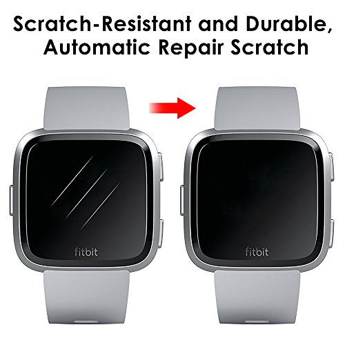 EZCO Fitbit Versa Screen Protector (4-Pack), Waterproof Tempered Glass Screen Protector Cover Saver for Fitbit Versa Smart Watch Scratch Resist 99.9% Clear HD Anti-Bubble Protective Film