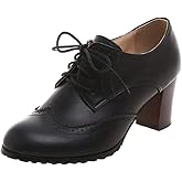 Bellirala Womens Chunky High Heel Pumps Lace Up Oxfords Brogues Shoes