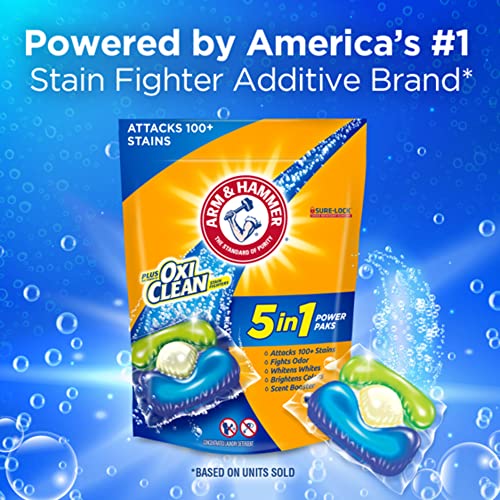 Arm & Hammer Plus OxiClean 5-in-1 Laundry Detergent Power Paks, 42 Count (Packaging may vary) (Pack of 2)