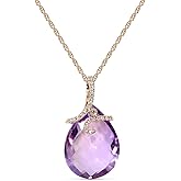 KOKAV 14K Rose Gold Genuine Amethyst 9-3/4 Ct Drop Pendant Necklace with Diamonds