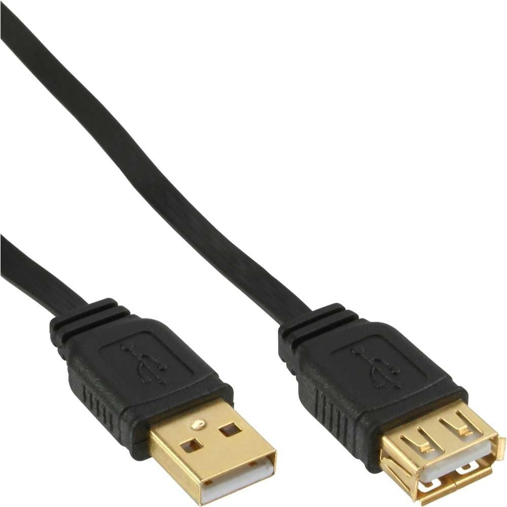 InLine 34620F 2m USB A Male to USB A Female Black Cable, USB Cable (2m, Black, Gold-Plated, Compatible with USB 2.0 and above