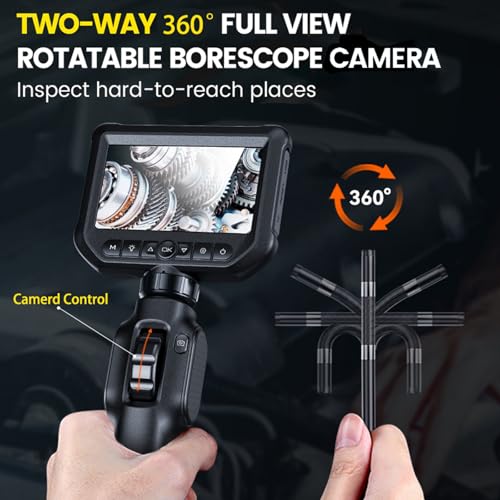 Endoscope Camera with Light, Two-Way 360° Borescope Inspection with 4.3" IPS Screen, IP67 Waterproof with LEDs & 8.5mm Semi-Rigid Snake Camera for Automotive Pipe Tools（منظار فحص داخلي） (2M Cord)