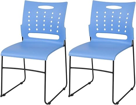Amazon Com Set Of 2 Contemporary Plastic Stack Chair Air Vent Back Design With Steel Sled Base Blue 2181 Kitchen Dining
