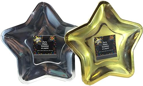 Star Shaped Party Plates ~ 24 Plates (Silver & Gold)