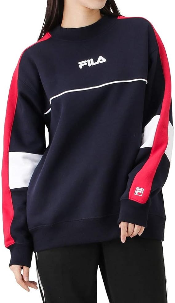 Amazon Fila フィラ トレーナー レディース スウェット 長袖 モックネック カットソー トップス スポーティ ブランド 裏起毛 プルオーバー ネイビー F トレーナー パーカー 通販