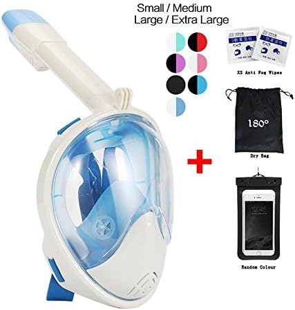 vaporcombo Snorkel Mask 180° view for Adults and Youth. Full Face Free Breathing Folding Design.[Free Bonuses] Cell Phone Universal Waterproof Case (NewBlue, L/XL)