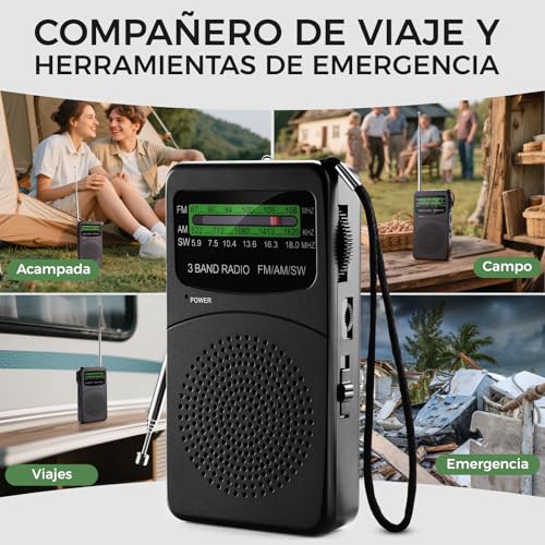 Joudix Portable Battery Radio Small FM/Am Transistor Emergency Kit Signal Super Input Headphones Flashlight Listen News Entertainment Seniors Suitable for Kitchens Bathrooms Travel
