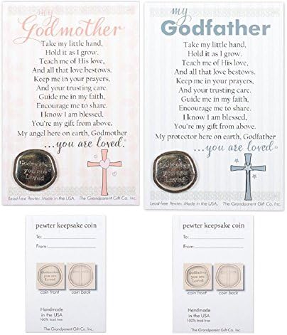 Godfather and Godmother "You Are Loved" Pewter Coins with Sentiment Cards