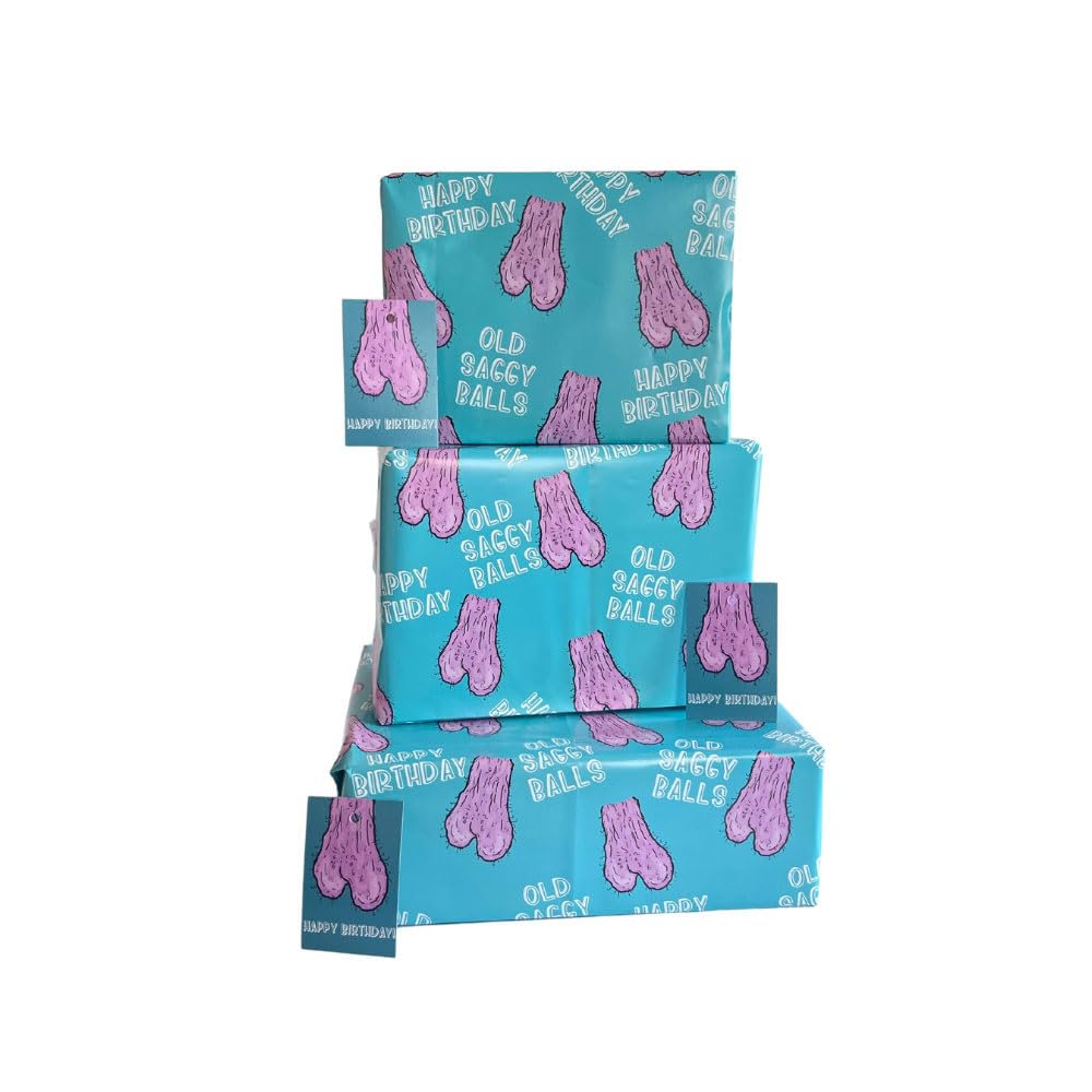 Funny Birthday Gift Wrapping Paper for Men Rude Theme 2 Sheets +2 Gift Tags. Also Perfect for Anniversary & Valentine's Day