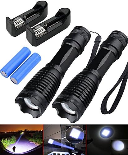 ledsniper 2Pcs Bright LED Tactical 1000LM Flashlight Pocket Size Waterproof 5 Mode Zoomable Led Flashlight