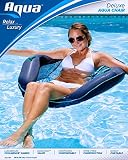 Aqua Inflatable Pool Float, Lounge Chair, Batik Fabric Print, Navy