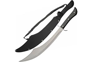 SZCO 25" Arabian Scimitar Machete – Full Tang Curved Arabian Sword with 18" Stainless Steel Blade, Black Wood Handle & Nylon Sheath – Real Sword for Adults, Camping & Display