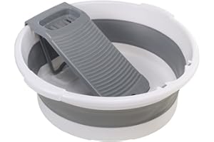CHISLIM Fold Washboard Basin for Hand Washing Clothes,Non-Slip Washtub with Integrated Washboard for Hand Wash Laundry Household (Grey)