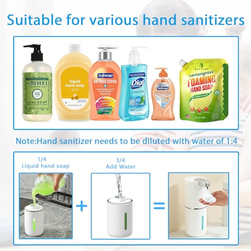 Dispensador automático de sabão espumante – 4 engrenagens de espuma ajustável, adesivo montado na parede – bomba de sabão recarregável para banheiro e cozinha, 368 g/380 ml sem toque