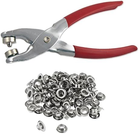 1/4" Grommet Eyelet Setting Pliers with 100 Silver Grommets