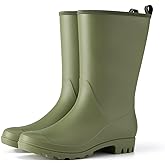HISEA Women Rubber Boots Wide Calf Rain Boots Matte Surface Waterproof PVC Rubber Rain Boot Mid Height Rain Shoes for Outdoor Gardening Work Walking