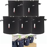 Growsun 7 Gallon 5 Bags Drawstring Lock-Top Grow Bag Plant Fabric Pots With Handles