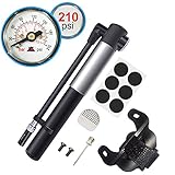WOVTE Mini Bike Pump with Pressure Gauge, 210 PSI Premium CNC Aluminum Mini Portable Air Bike Pump with Hose & Frame Mount Kit Fits Presta & Schrader for All On & Off Road Tires