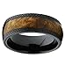 Dome Black Titanium Wedding Band Ring with Real Marble Brown Wood Inlay, Comfort Fit 8mm