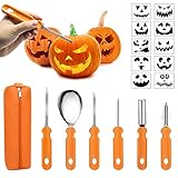 Halloween Pumpkin Carving Kit,6 Pieces Heavy Duty Stainless Steel Carving Tools Set with Storage Carrying Bag for Halloween Decorations,Jack-O-Lanterns Pumpkin Cutting Tools Carving Knife for Pumpkin