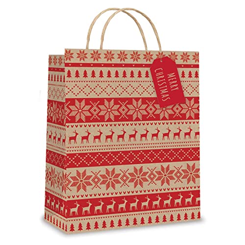 Tallon XB0094L Large Size Kraft Scandinavian Gift Bags Xmas Christmas Bags - Pack of 12