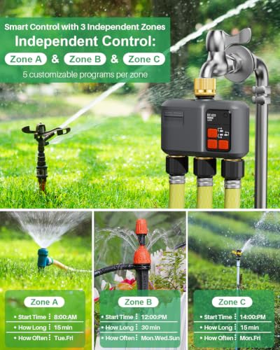 Wi-Fi Watering Computer, 3 Output, Brass Inlet and Output, RF Technology 300 m, Watering Clock for Garden Watering Watering Compatible with Alexa & Smart Life App, System